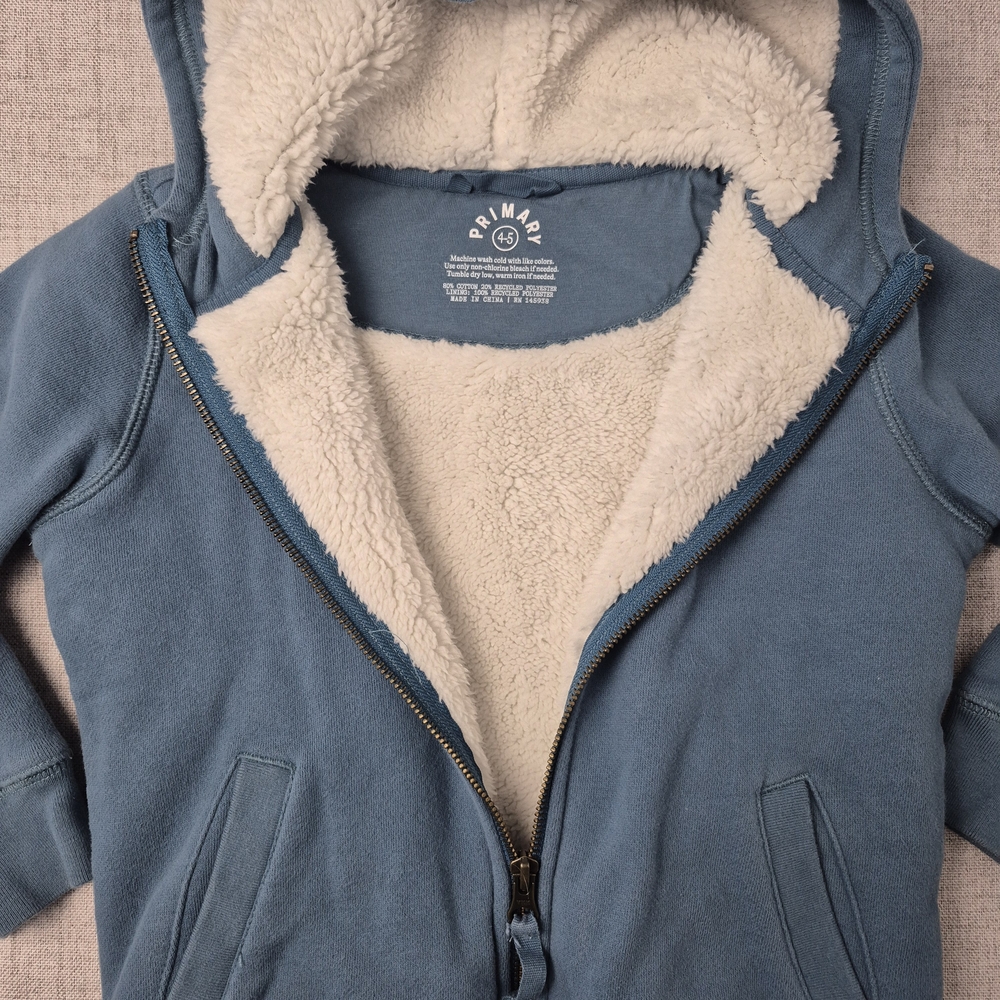 Primary Kids Sherpa-Lined Full Zip Hoodie | Slate Blue | Size 4-5 - Picture 4 of 12